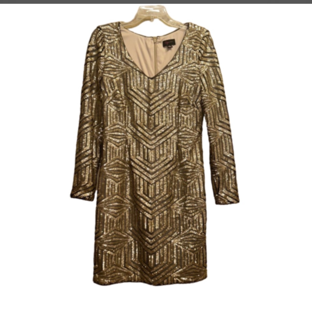 AQUA BRAND GOLD SEQUIN GATSBY LONG SLEEVE MINI DRESS 8/10 - Picture 3 of 8